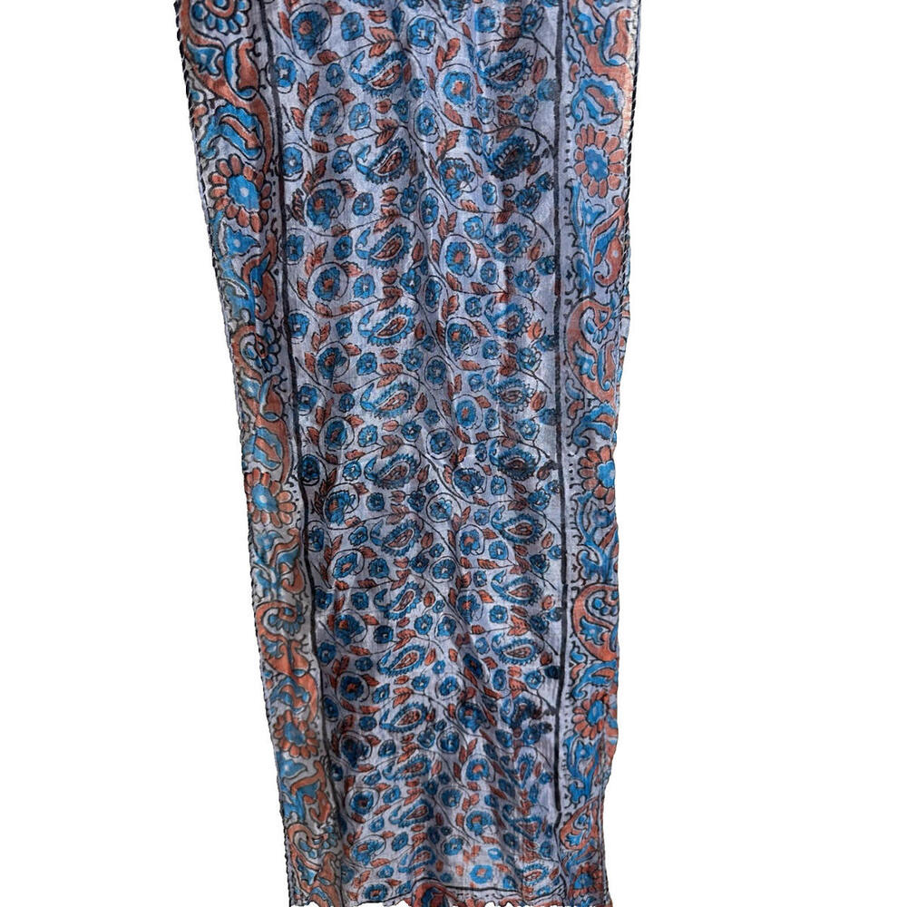 Hand Block Printed Women’s Long Dupatta Stole Indian Silk Fabric Scarf 66"x9"